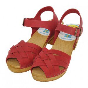 Kerstin Adolphson Swedish lk Hasbeens Toast red clog sandals, sz 38/7-7.5 US